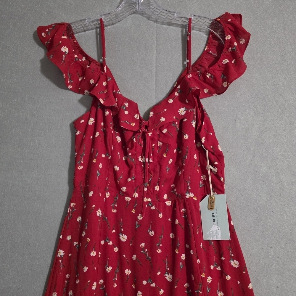 NWT If By Sea Anthropologie Red Floral Off The Shoulder Maxi Dress Size Medium - Picture 6 of 10